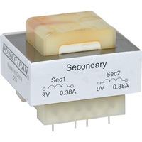 POWERTRAN M7118A 9V+ 9V 7Va PCB Transformer 18V Primary Voltage: 240V Ac 9V+ 9V 7VA PCB