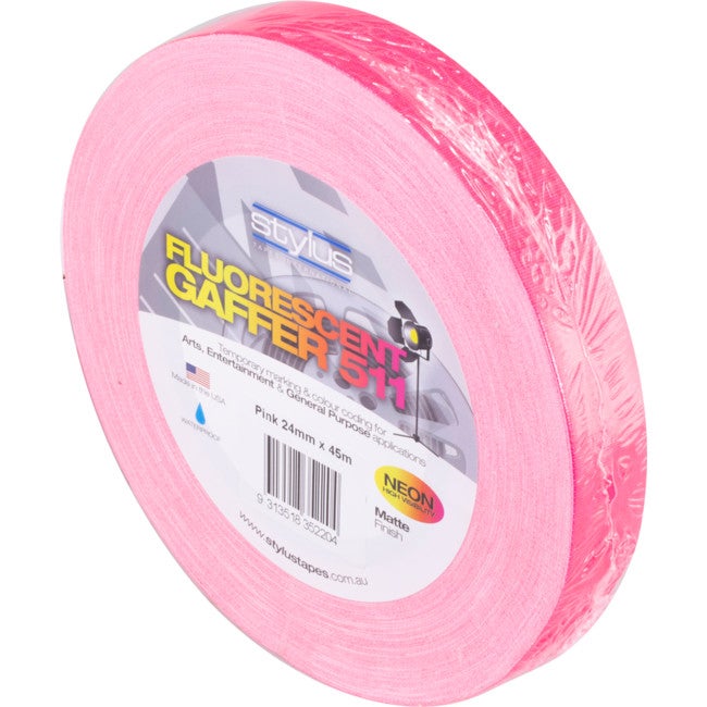 STYLUS NCT24P Pink 24Mm X 45Mt Neon Cloth Tape Fluoro Gaffer Width: 24Mm PINK 24MM X 45MT NEON