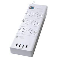 SANSAI PAD4066E 6 Way Power Board With USB Surge 4 USB 4.2A Master On/Off Switch 6 WAY