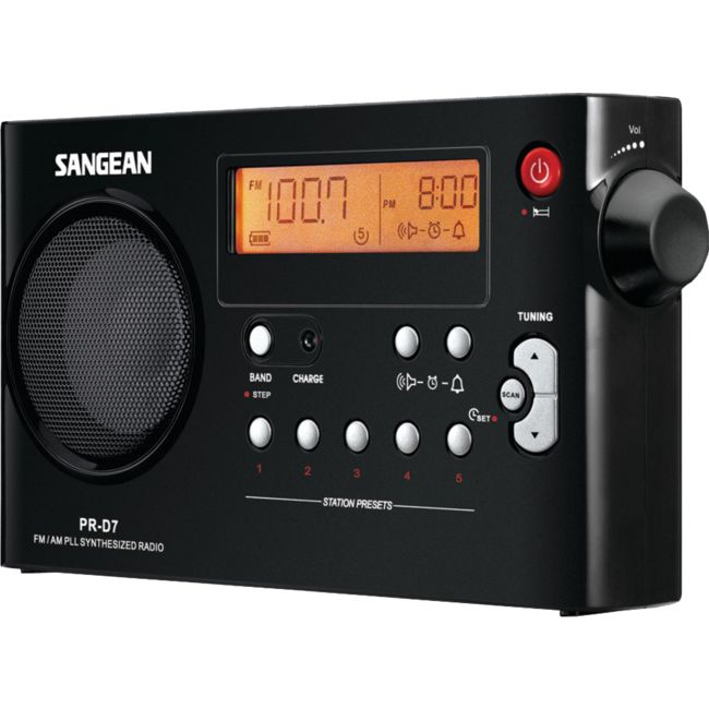 SANGEAN PRD7BK FM/ AM Digital Tuning Portable Rechargeable Receiver Black Available In Black or