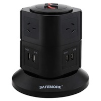 SAFEMORE PS2LBK Two Level Power Stacker 6 Gpo 4 USB Black Surge 8 Power Outlets and 4 USB Ports
