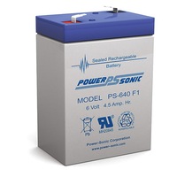 POWER SONIC PS640 6V 4.5Amp Sla Battery F1 Terminal Sealed Lead Acid Size:70 X 47 X 100 Weight:730G