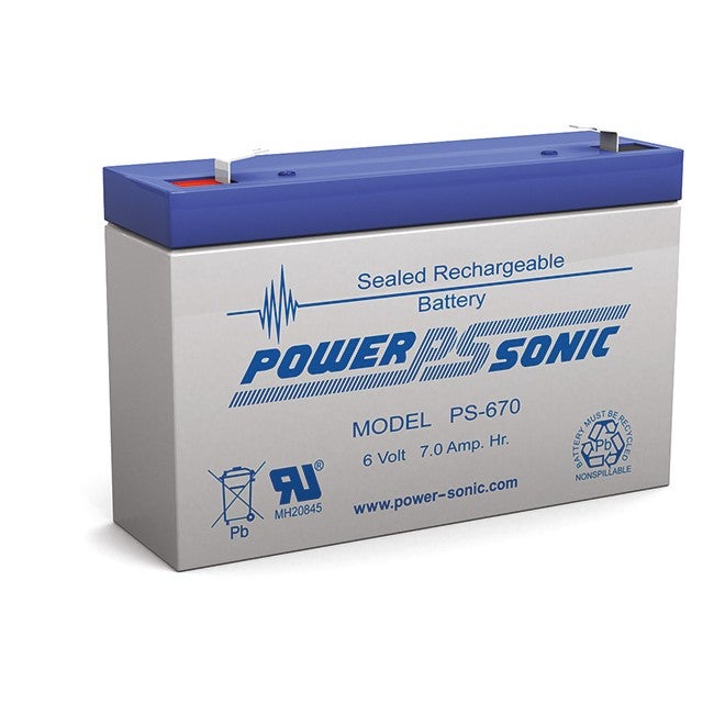 POWER SONIC PS670 6V 7Amp Sla Battery F1 Terminal Sealed Lead Acid Size:151 X 94 X 34(Lhd Inc.