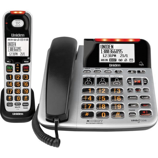 UNIDEN SSE47+1 Corded & Cordless Phone For Visual & Hearing Impaired Large Display Screen and