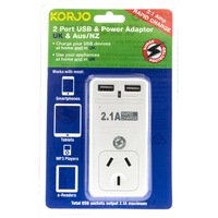 KORJO USB2X2UK 2 Port USB and Power Adaptor United Kingdom and Australia For Use In the United
