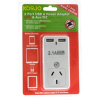 KORJO USB2X2US 2 Port USB and Power Adaptor Usa and Australia For Use In Usa and Australia 2 PORT