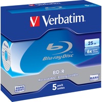 VERBATIM VBD-5P Blu-Ray Bd-R 25Gb 5 Pack Jewel Case 6X Recordable Format For Hdtv Recording and PC