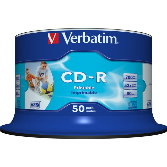 VERBATIM VCDR-50P 50Pk CD-R Printable Spindle / Bucket 700Mb/80 Minute Storage Capacity 50PK