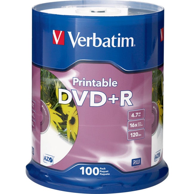 VERBATIM VDVD+R100P DVD+R 100Pk Printable 16X 4.7Gb Full-Colour, High Resolution, Photo-Quality