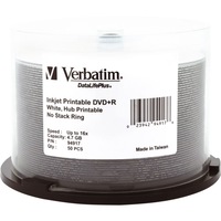 VERBATIM VDVD+R50P 50Pk DVD+R Printable Spindle 16X 4.7Gb Superior Ink Absorption On