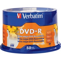 VERBATIM VDVD-R50P 50Pk DVD-R Printable Spindle 16X 4.7Gb Full-Colour, High Resolution,
