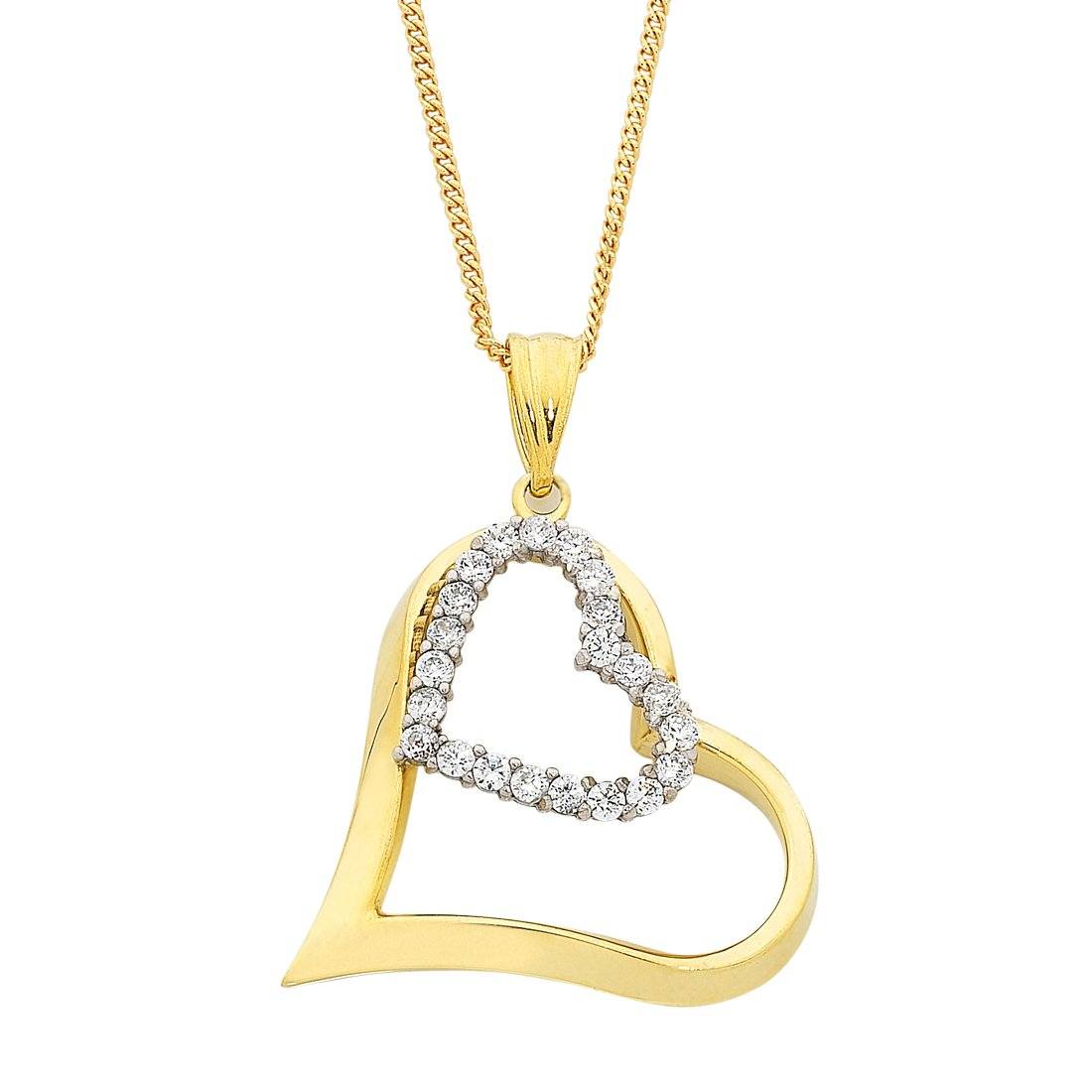 Bevilles 9ct Yellow Gold Silver Infused and Cubic Zirconia Double Heart Pendant