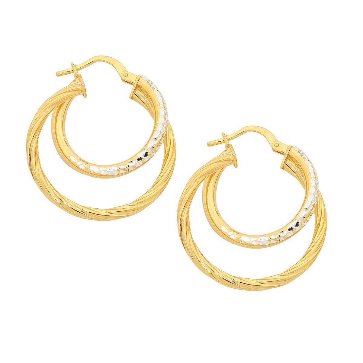 Bevilles 9ct Two Tone Silver Infused Double Hoop Earrings