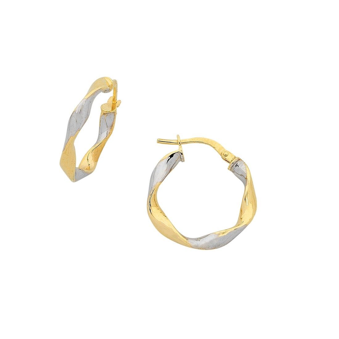 Bevilles 9ct Yellow Gold Silver Infused Two Tone Earrings 20mm Twist