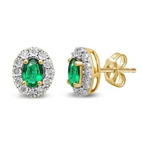 Bevilles 9kt Yellow Gold Created Emerald & Diamond Earrings Stud
