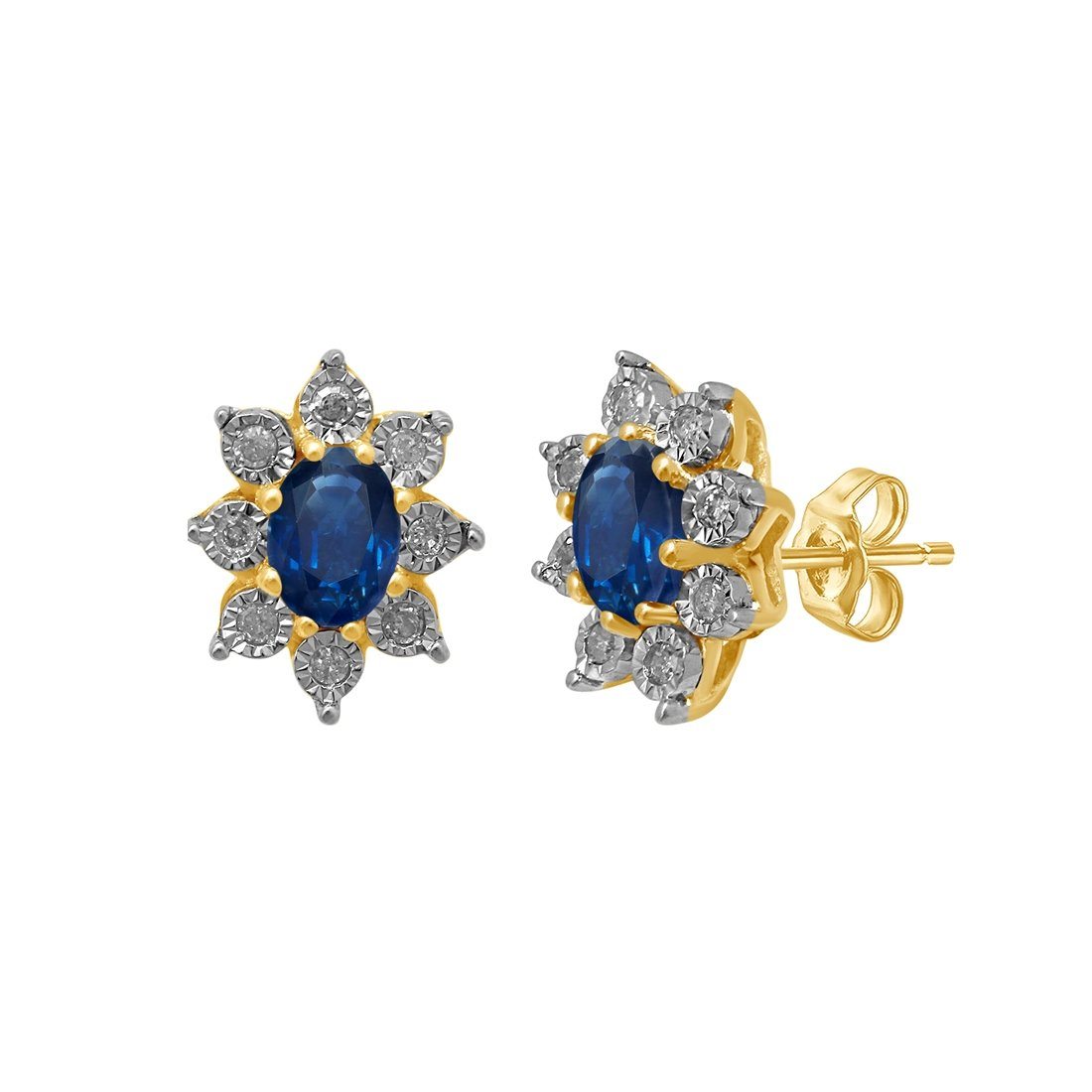 Bevilles 9ct Yellow Gold Sapphire and Diamond Earrings Stud