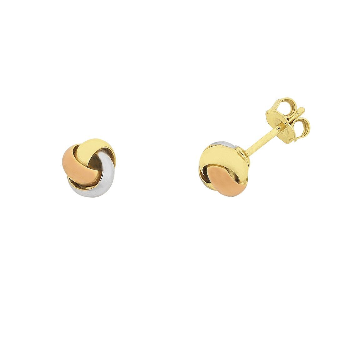 Bevilles 9ct Yellow Gold Silver Infused 3 Tone Knotted Stud Earrings