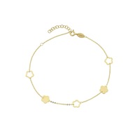 Bevilles 9kt Yellow Gold Silver Infused 5 Flowers Anklet