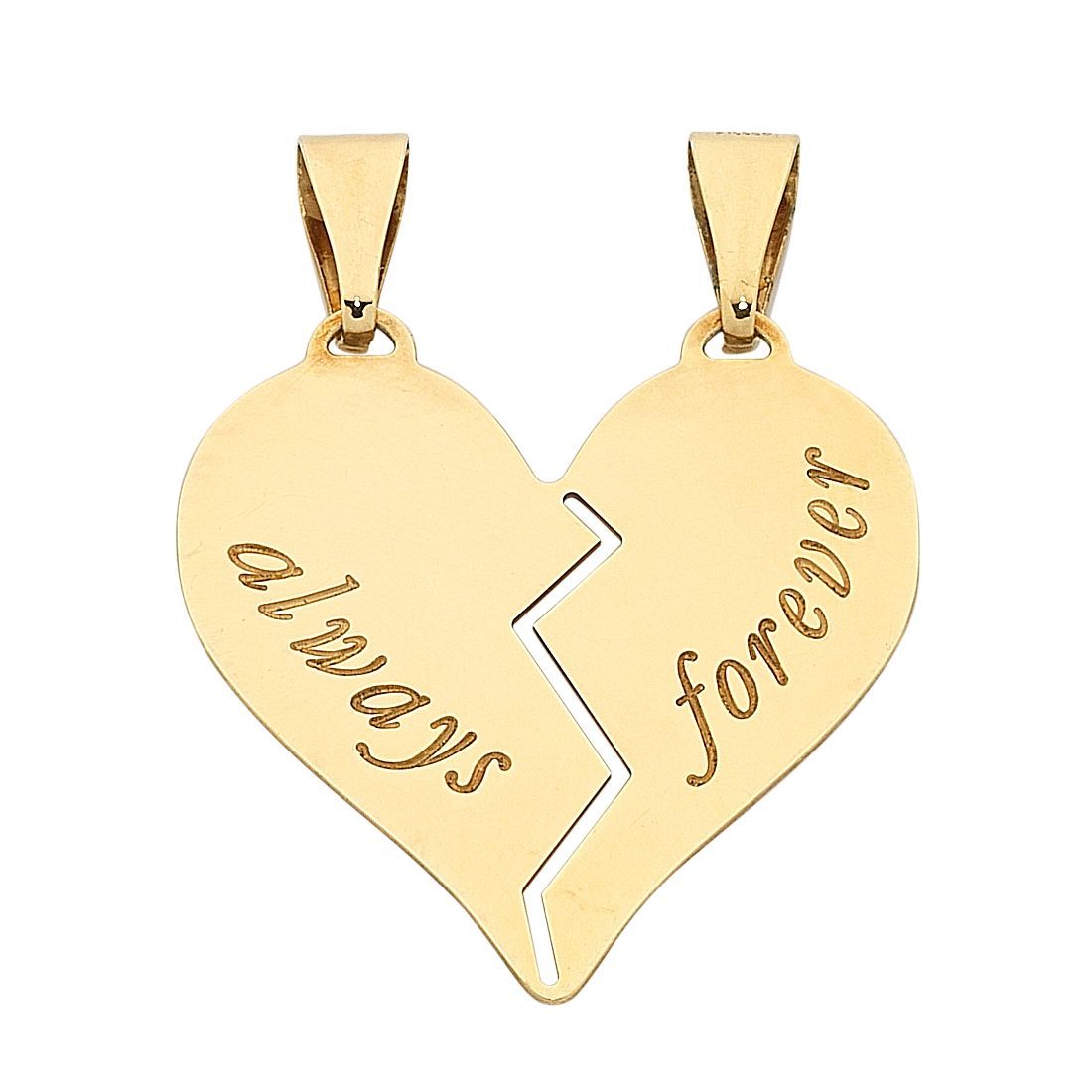 Bevilles 9ct Yellow Gold Silver Infused 'Always Forever' Heart Charm Pendant
