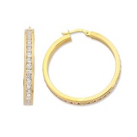 Bevilles 9kt Yellow Gold Silver Infused Cubic Zirconia 35mm Hoop Earrings