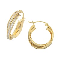 Bevilles 9kt Yellow Gold Silver Infused Cubic Zirconia Double Hoop Earrings 15mm