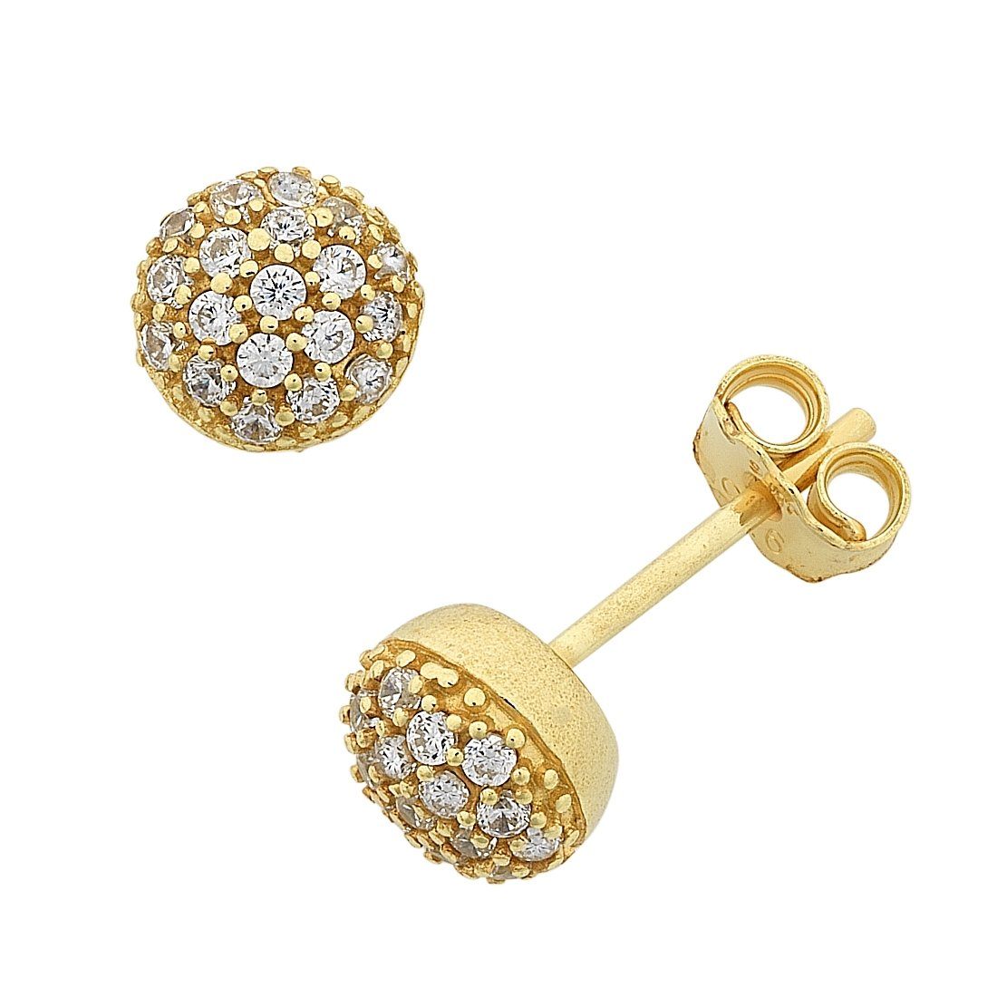 Bevilles 9ct Yellow Gold Silver Infused Cubic Zirconia Round Stud Earrings
