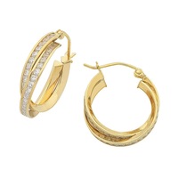 Bevilles 9kt Yellow Gold Silver Infused Cubic Zirconia Double Hoop Earrings 18mm