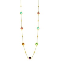 Bevilles 9kt Yellow Gold Silver Infused Multi Coloured Crystal Necklace 75cm