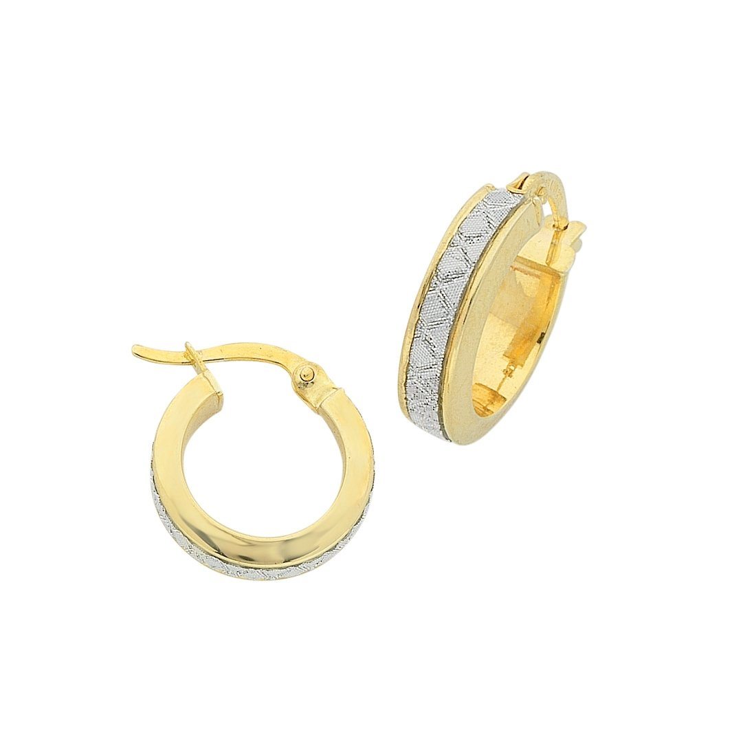 Bevilles 9ct Yellow Gold Silver Infused Stardust Criss Cross Hoop Earrings