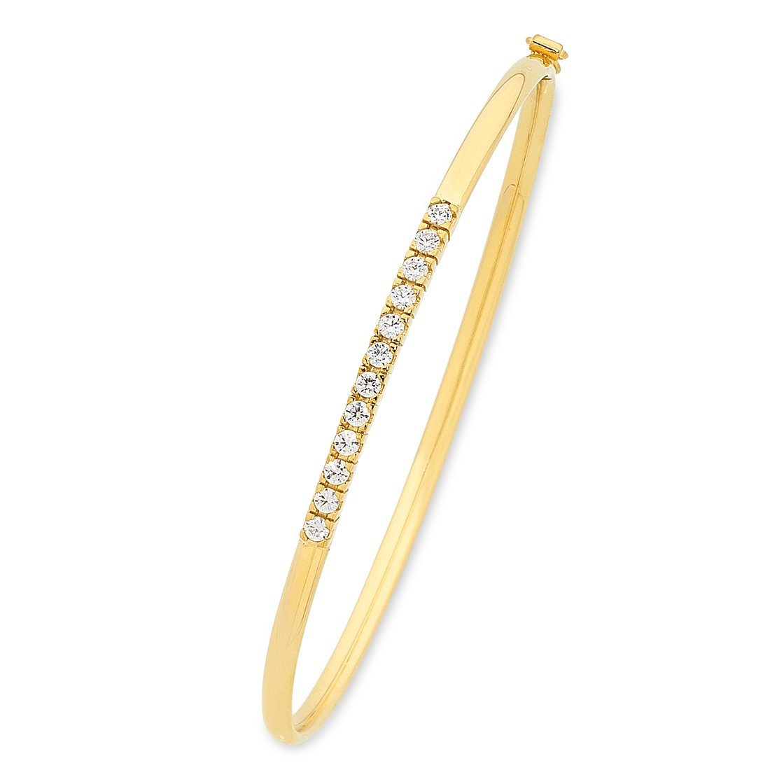 Bevilles 9ct Yellow Gold Silver Infused Zirconia Hinged Bangle