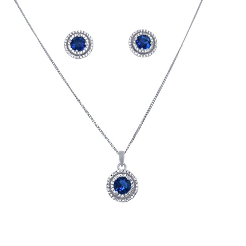 Buy Bevilles Double Halo Synthetic Dark Blue Opal Necklace and Stud ...