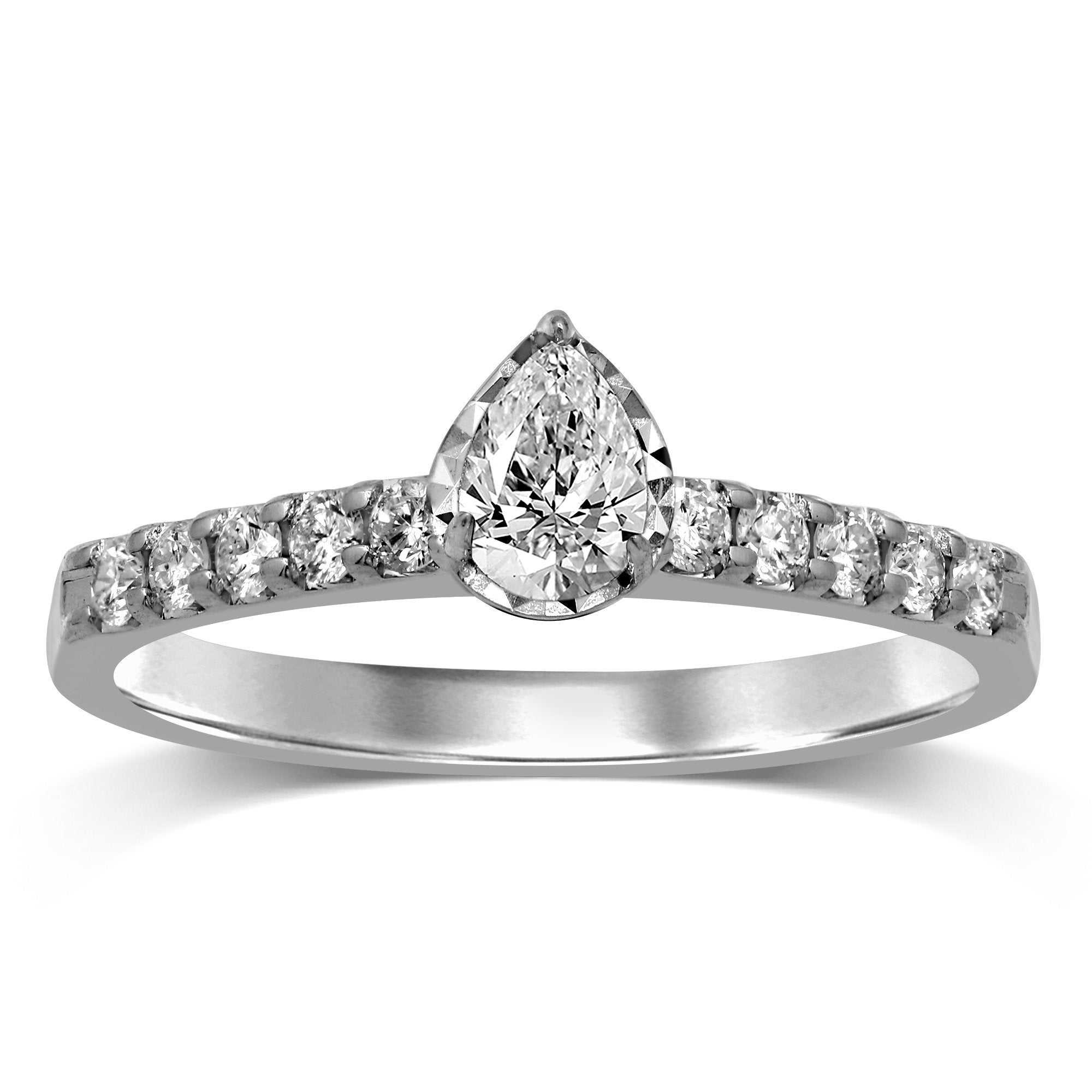 Bevilles Facets of Love Pear Solitaire Brilliant Claw Ring with 1/2ct of Diamonds in 18ct White Gold