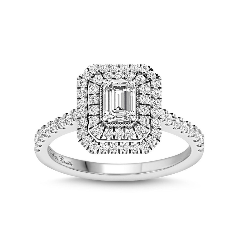 Buy Bevilles Love By Michelle Beville Double Halo Emerald Cut Ring with ...