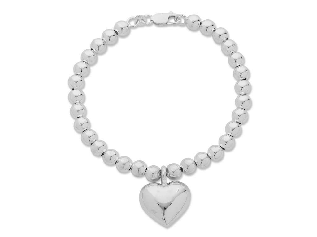 Bevilles Sterling Silver Heart Shape Bracelet 19cm Beaded