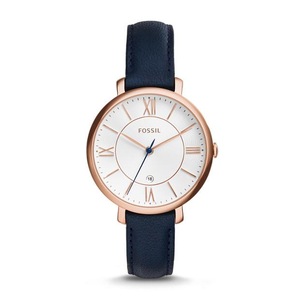Fossil Jacqueline Navy Leather Watch Stainless Steel 796483181984 Rose Gold