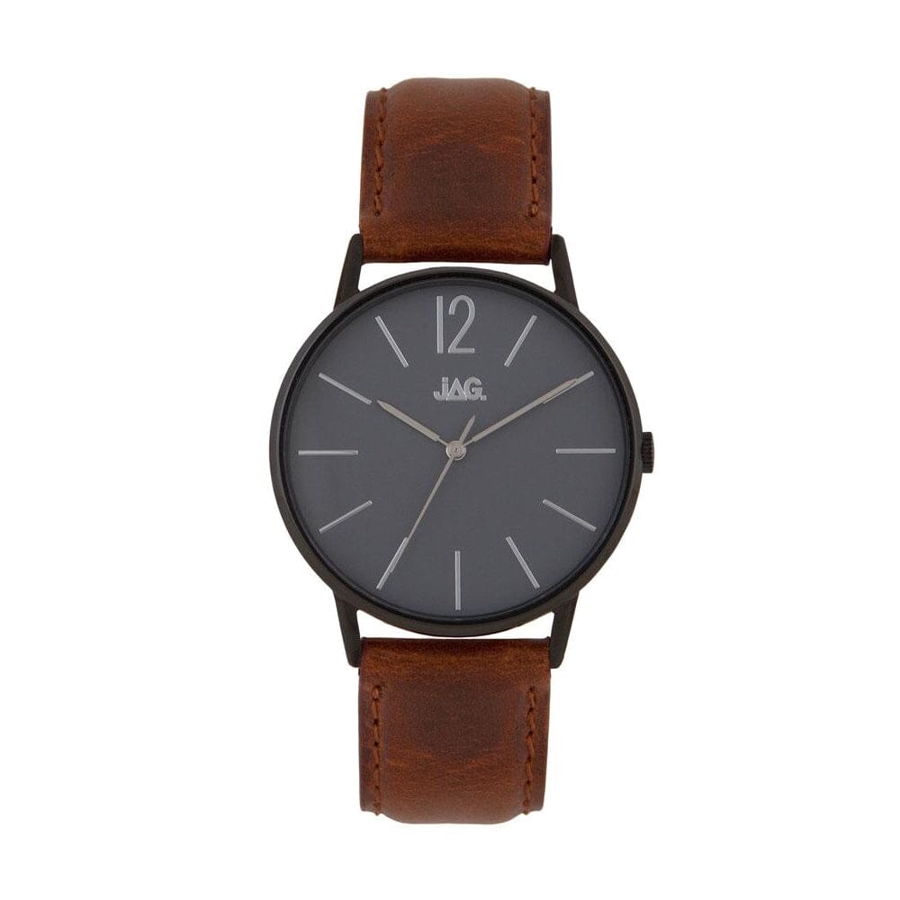 Jag Mens Black and Maroon Leather Band Watch J2184 3 Hands 9325452002015 Brown
