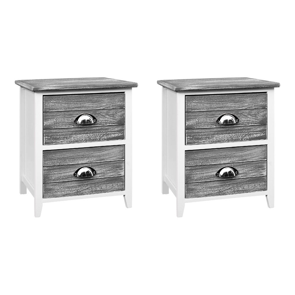 2x Bedside Table 2 Drawers Storage Cabinet - Grey Set of 2 Bedside Tables