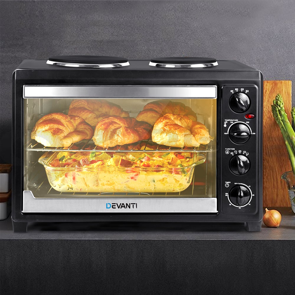 45L Convection Oven with Hotplates - Black