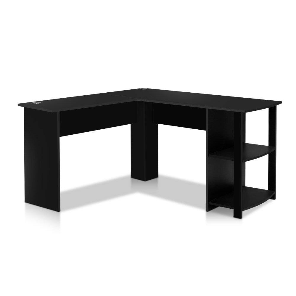 Corner Desk Home Office Table Computer Desk L Shape with Storage Shelf - Black