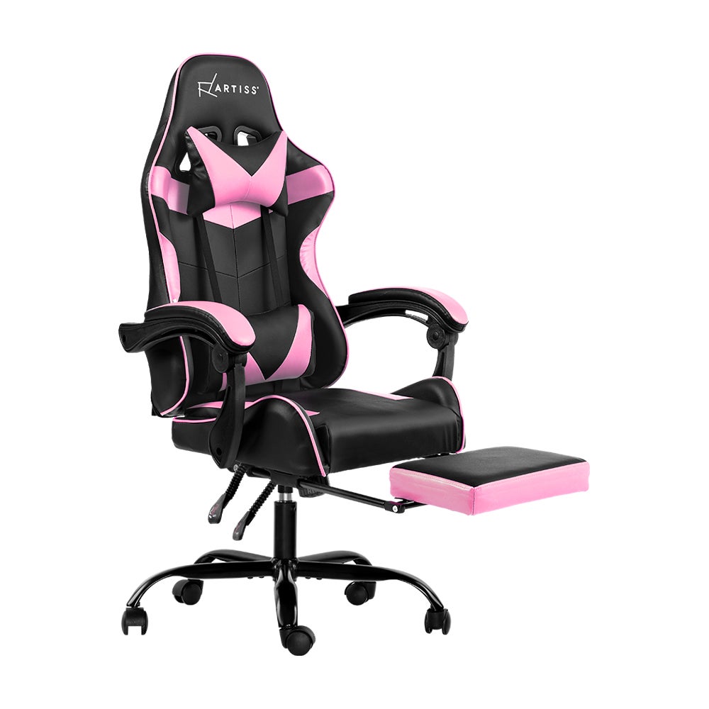 Gaming Chair / Office Computer Chair Recliner Padded Seat w/ Footrest Black Pink
