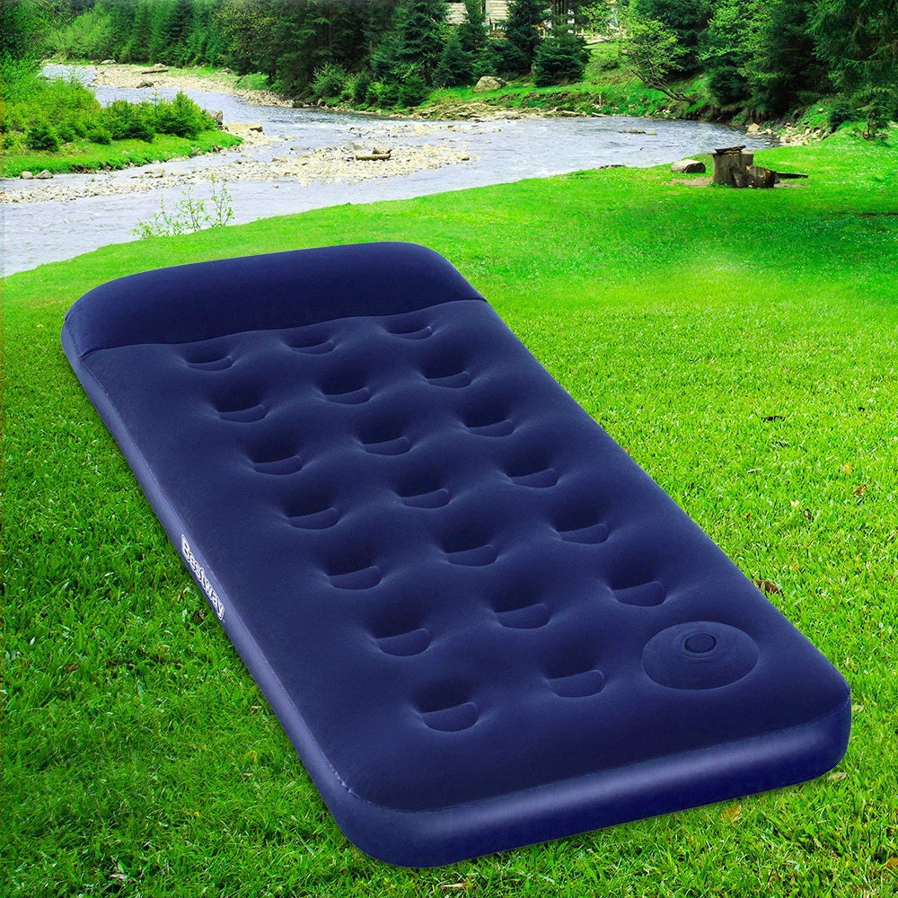 Inflatable Air Mattress Single Size Air Bed Camping Outdoor Indoor - Navy