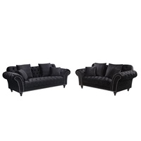 Monarch Chesterfield Sofa Set Velvet Black
