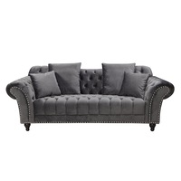 Monarch Chesterfield Sofa Velvet Grey 3 Seater