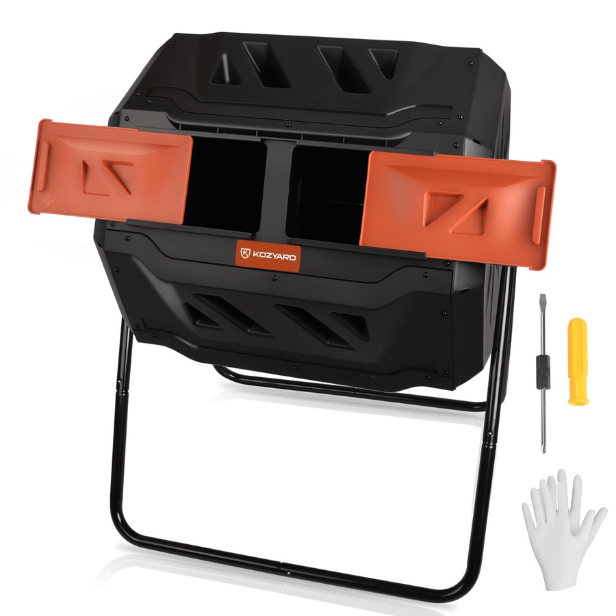 KOZYARD Dual Chamber Compost Bin 360 Degree Rotating with Lids