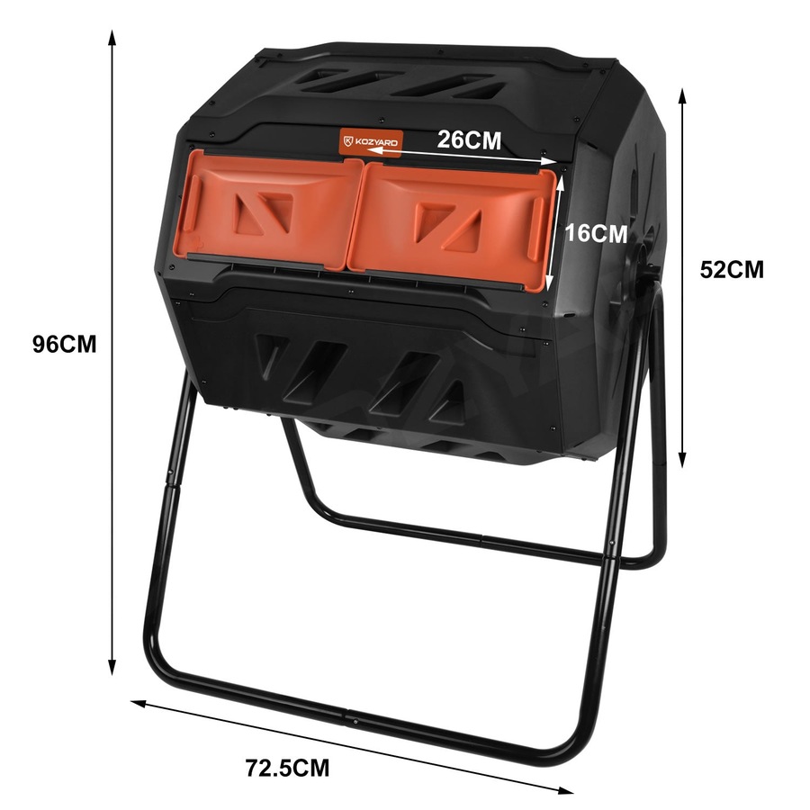 KOZYARD Dual Chamber Compost Bin 360 Degree Rotating with Lids