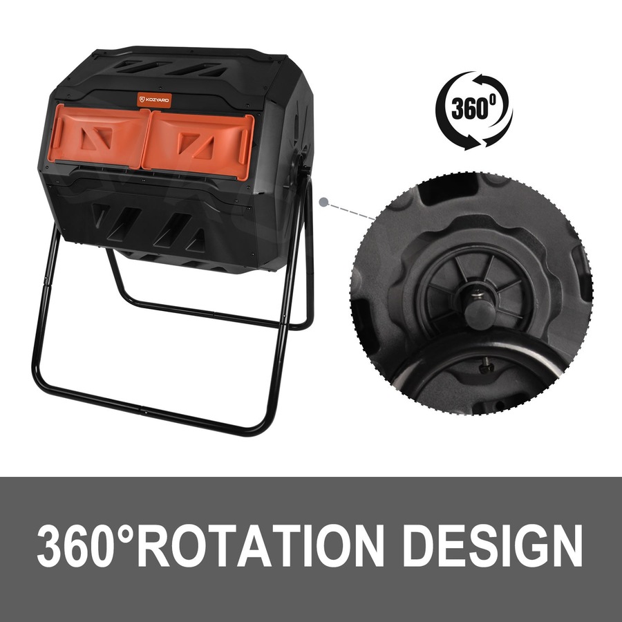 KOZYARD Dual Chamber Compost Bin 360 Degree Rotating with Lids