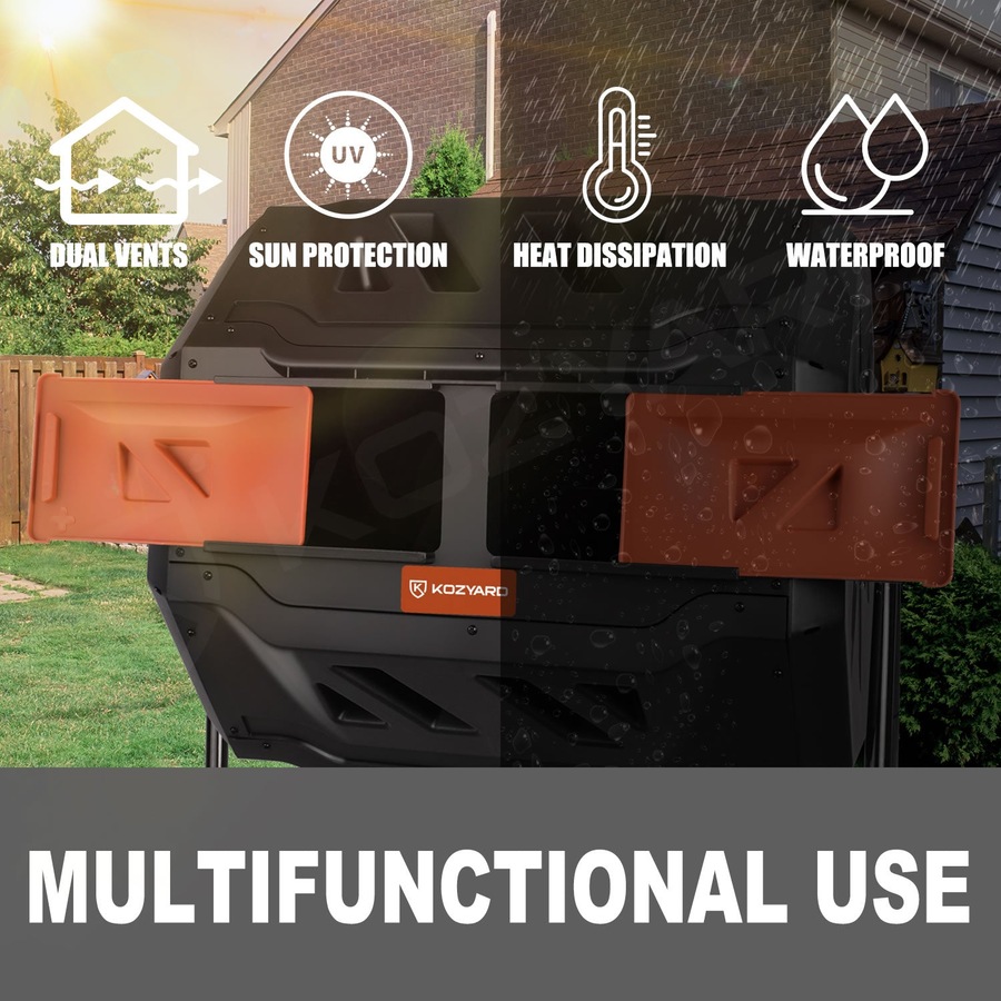 KOZYARD Dual Chamber Compost Bin 360 Degree Rotating with Lids