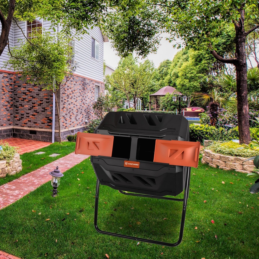 KOZYARD Dual Chamber Compost Bin 360 Degree Rotating with Lids