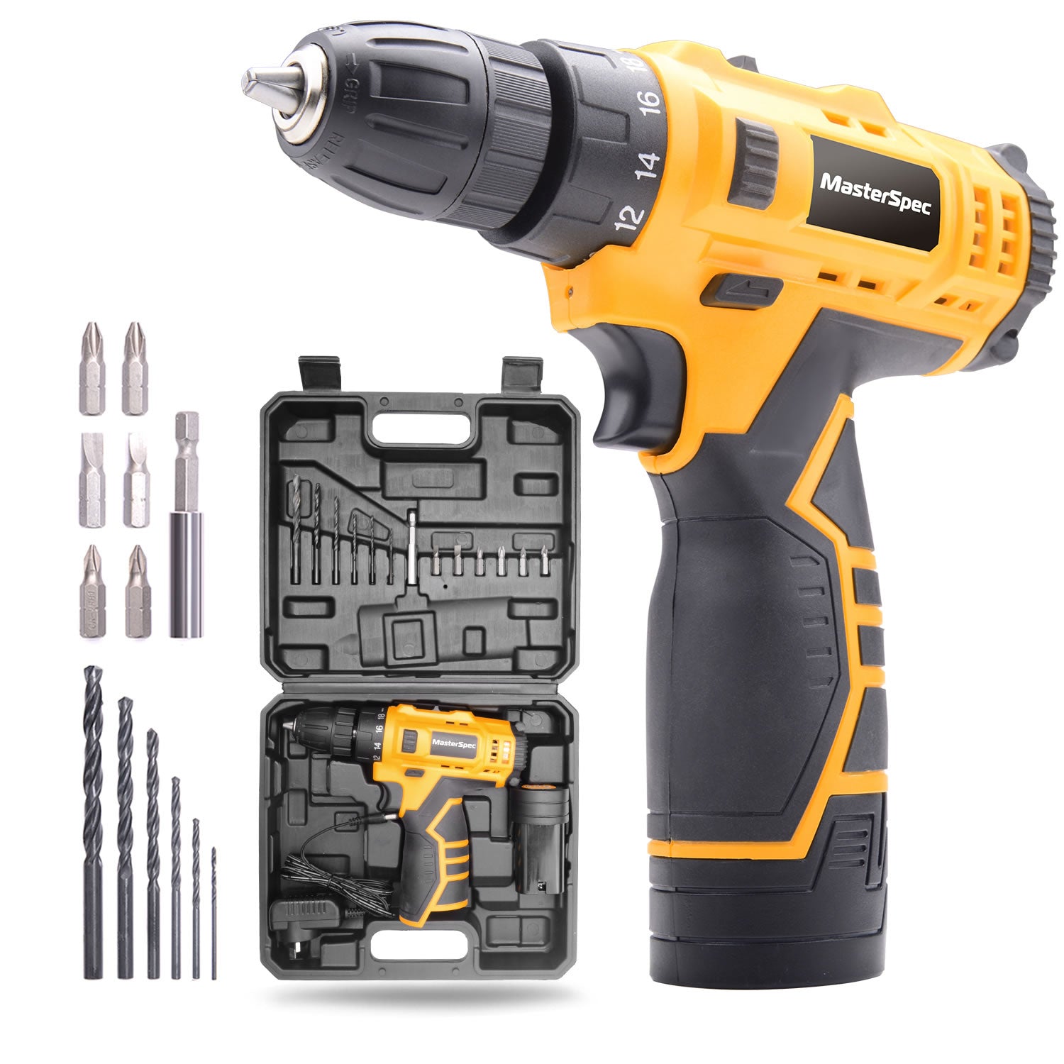 MasterSpec 12V Cordless Drill Driver Screwdriver Accessories W/Battery Charger Australia
