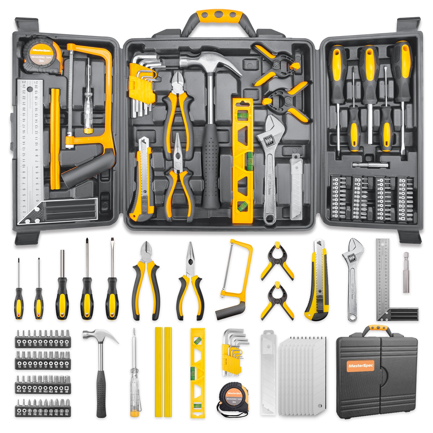 MasterSpec 80 Piece Hand Tool Set Household Kit Hammer Plier Scissor Knife
